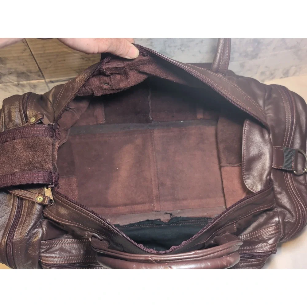 Vintage Genuine Leather Burgundy Duffle Bag Tote Travel Carry-On Shoulder Mexico